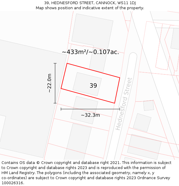 39, HEDNESFORD STREET, CANNOCK, WS11 1DJ: Plot and title map