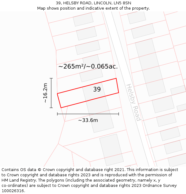 39, HELSBY ROAD, LINCOLN, LN5 8SN: Plot and title map