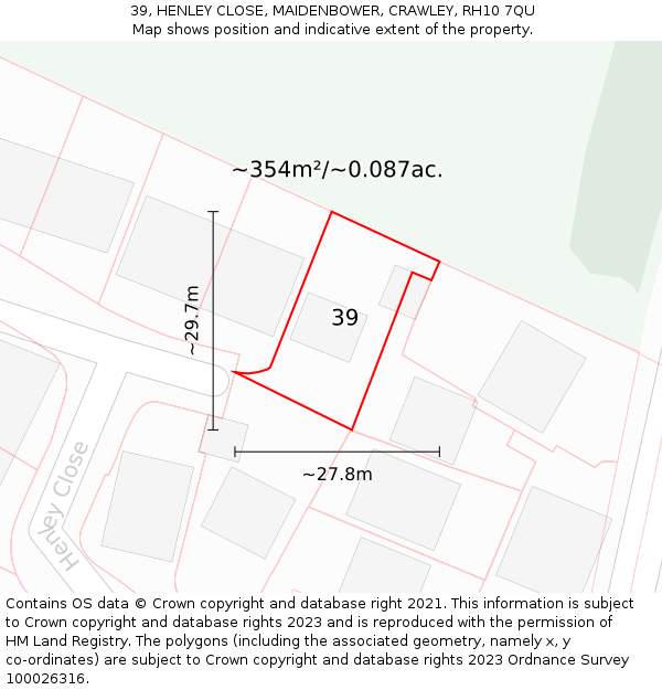 39, HENLEY CLOSE, MAIDENBOWER, CRAWLEY, RH10 7QU: Plot and title map