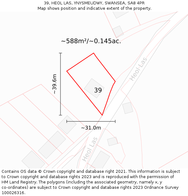 39, HEOL LAS, YNYSMEUDWY, SWANSEA, SA8 4PR: Plot and title map