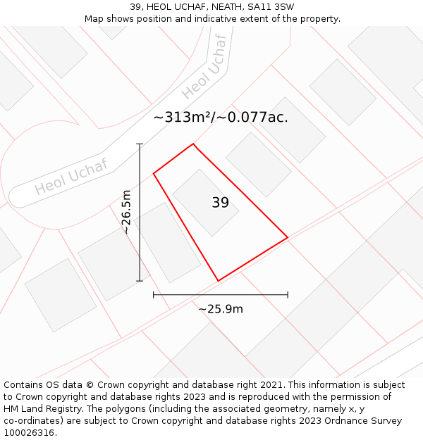 39, HEOL UCHAF, NEATH, SA11 3SW: Plot and title map