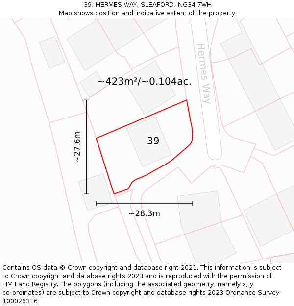 39, HERMES WAY, SLEAFORD, NG34 7WH: Plot and title map