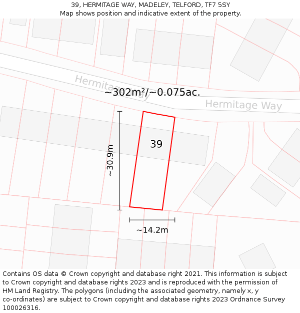 39, HERMITAGE WAY, MADELEY, TELFORD, TF7 5SY: Plot and title map