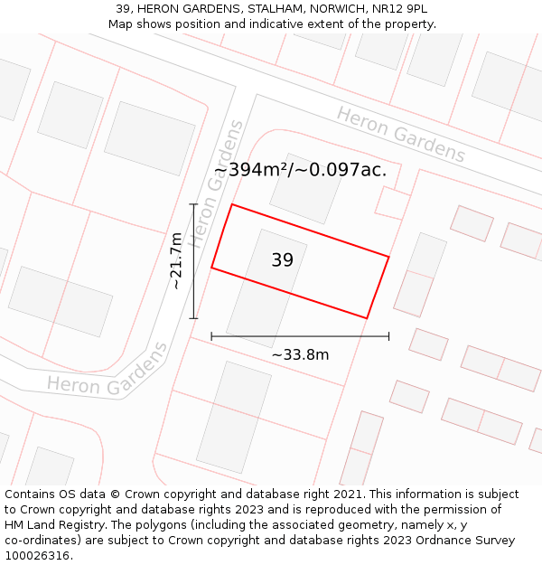 39, HERON GARDENS, STALHAM, NORWICH, NR12 9PL: Plot and title map