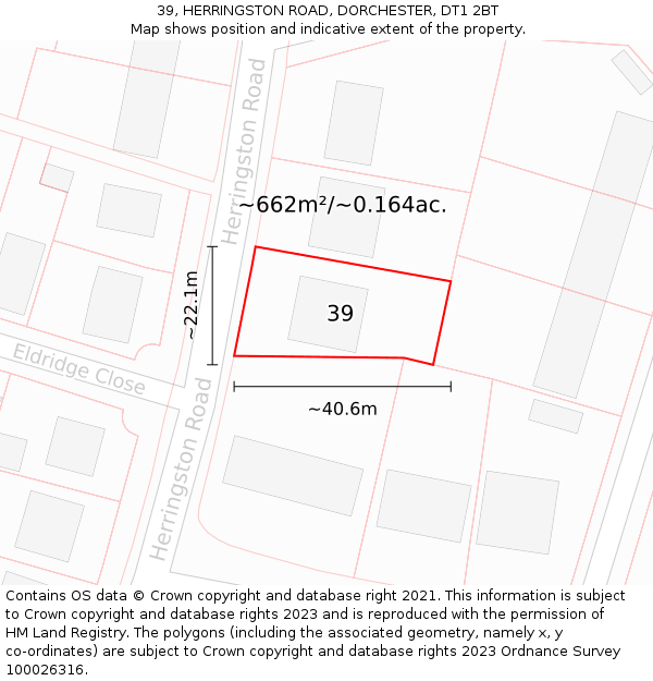 39, HERRINGSTON ROAD, DORCHESTER, DT1 2BT: Plot and title map
