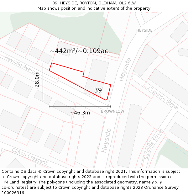 39, HEYSIDE, ROYTON, OLDHAM, OL2 6LW: Plot and title map