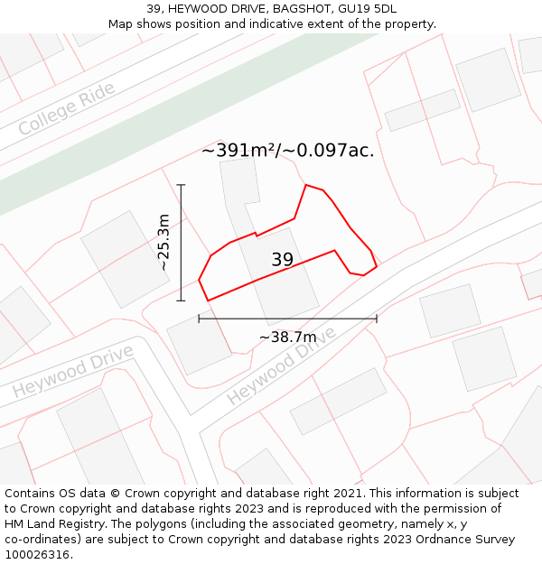 39, HEYWOOD DRIVE, BAGSHOT, GU19 5DL: Plot and title map