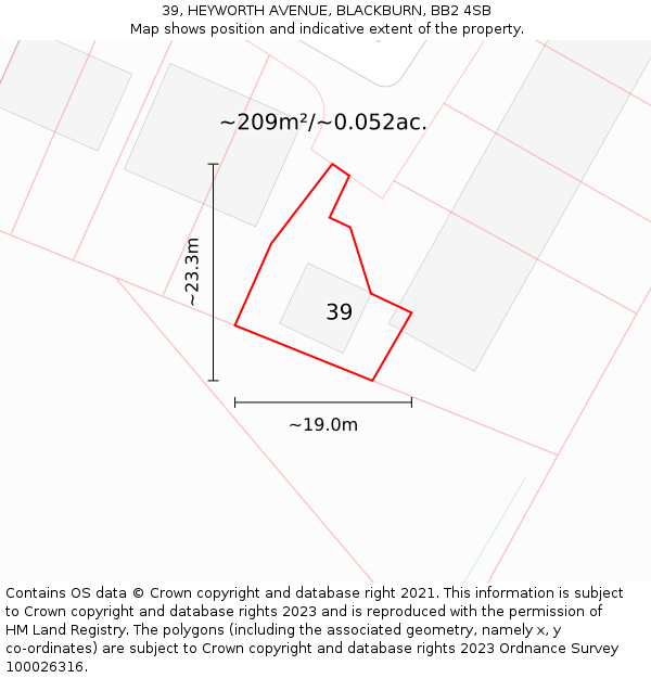 39, HEYWORTH AVENUE, BLACKBURN, BB2 4SB: Plot and title map