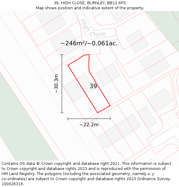 39, HIGH CLOSE, BURNLEY, BB12 6PS: Plot and title map