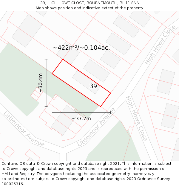 39, HIGH HOWE CLOSE, BOURNEMOUTH, BH11 8NN: Plot and title map