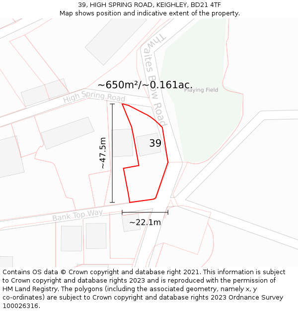 39, HIGH SPRING ROAD, KEIGHLEY, BD21 4TF: Plot and title map