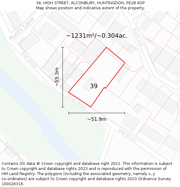 39, HIGH STREET, ALCONBURY, HUNTINGDON, PE28 4DP: Plot and title map