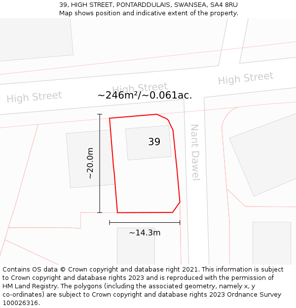 39, HIGH STREET, PONTARDDULAIS, SWANSEA, SA4 8RU: Plot and title map