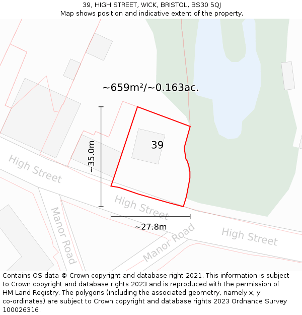 39, HIGH STREET, WICK, BRISTOL, BS30 5QJ: Plot and title map