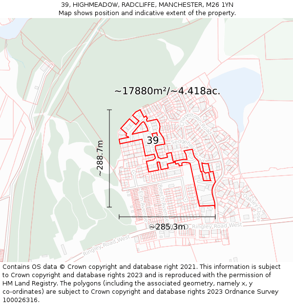 39, HIGHMEADOW, RADCLIFFE, MANCHESTER, M26 1YN: Plot and title map