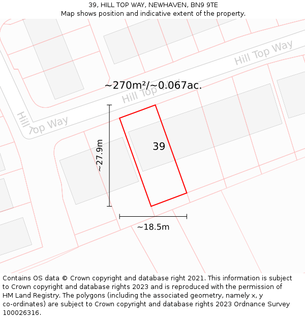 39, HILL TOP WAY, NEWHAVEN, BN9 9TE: Plot and title map