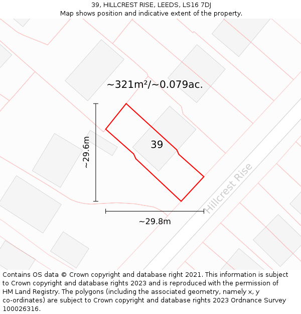 39, HILLCREST RISE, LEEDS, LS16 7DJ: Plot and title map