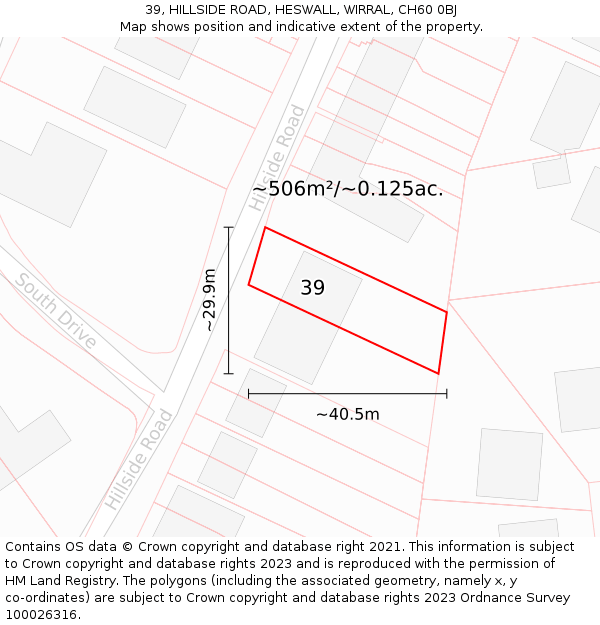 39, HILLSIDE ROAD, HESWALL, WIRRAL, CH60 0BJ: Plot and title map