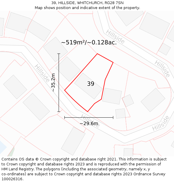 39, HILLSIDE, WHITCHURCH, RG28 7SN: Plot and title map