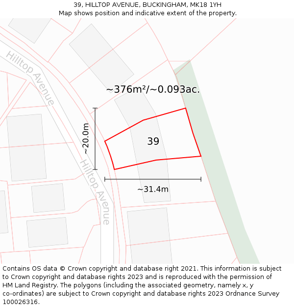 39, HILLTOP AVENUE, BUCKINGHAM, MK18 1YH: Plot and title map