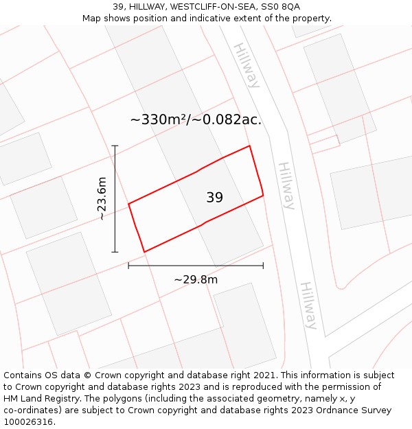 39, HILLWAY, WESTCLIFF-ON-SEA, SS0 8QA: Plot and title map