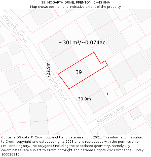 39, HOGARTH DRIVE, PRENTON, CH43 9HA: Plot and title map