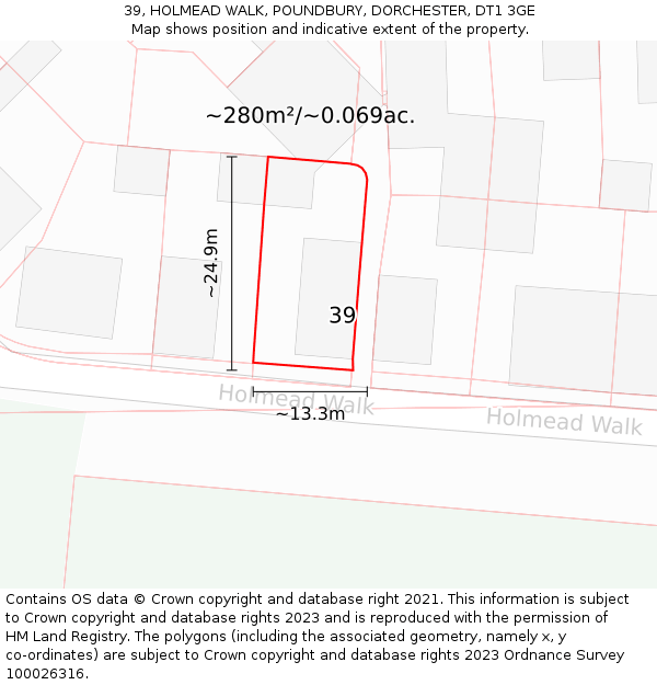 39, HOLMEAD WALK, POUNDBURY, DORCHESTER, DT1 3GE: Plot and title map