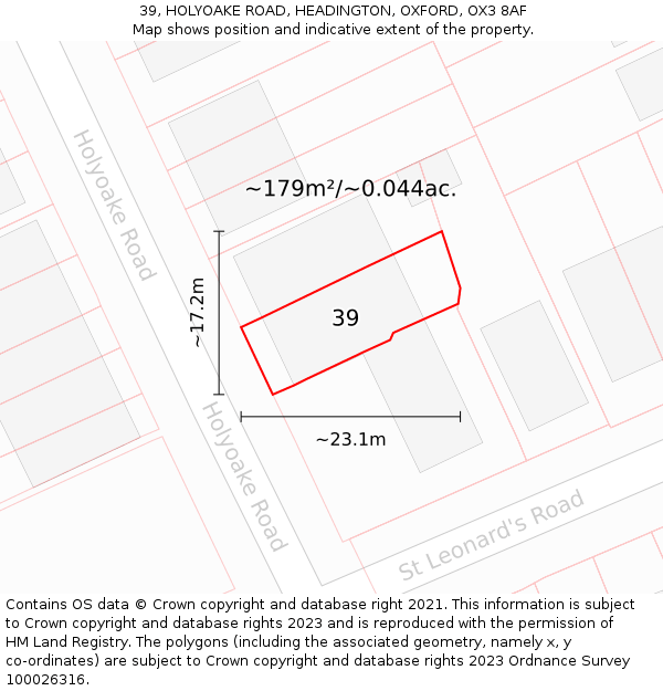 39, HOLYOAKE ROAD, HEADINGTON, OXFORD, OX3 8AF: Plot and title map