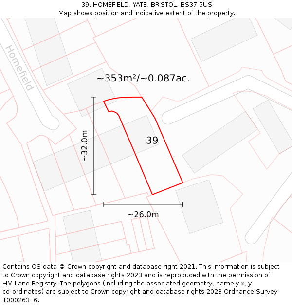 39, HOMEFIELD, YATE, BRISTOL, BS37 5US: Plot and title map