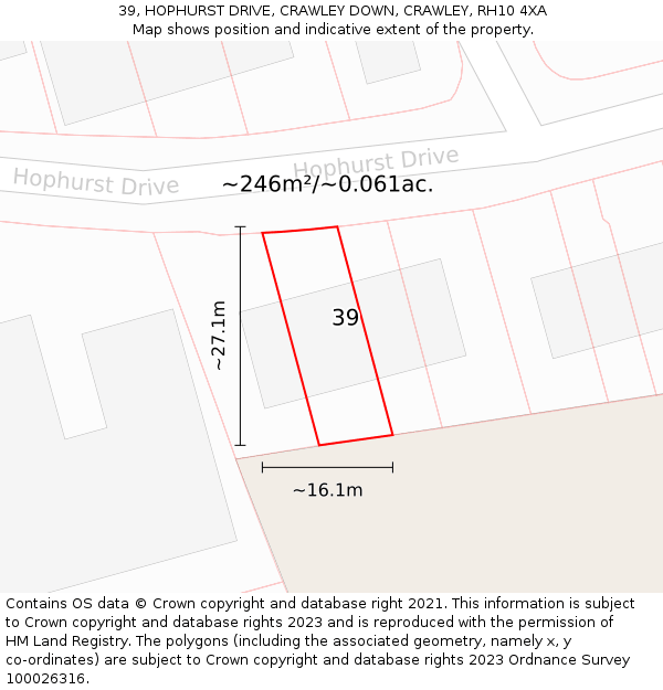 39, HOPHURST DRIVE, CRAWLEY DOWN, CRAWLEY, RH10 4XA: Plot and title map
