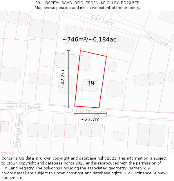 39, HOSPITAL ROAD, RIDDLESDEN, KEIGHLEY, BD20 5EP: Plot and title map