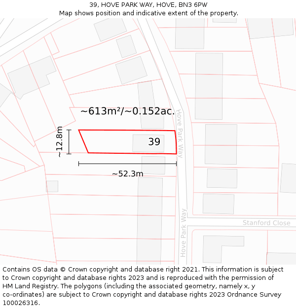 39, HOVE PARK WAY, HOVE, BN3 6PW: Plot and title map