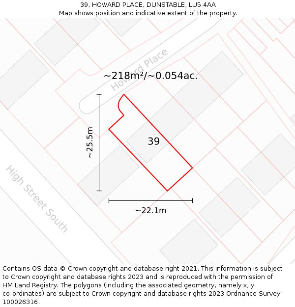 39, HOWARD PLACE, DUNSTABLE, LU5 4AA: Plot and title map