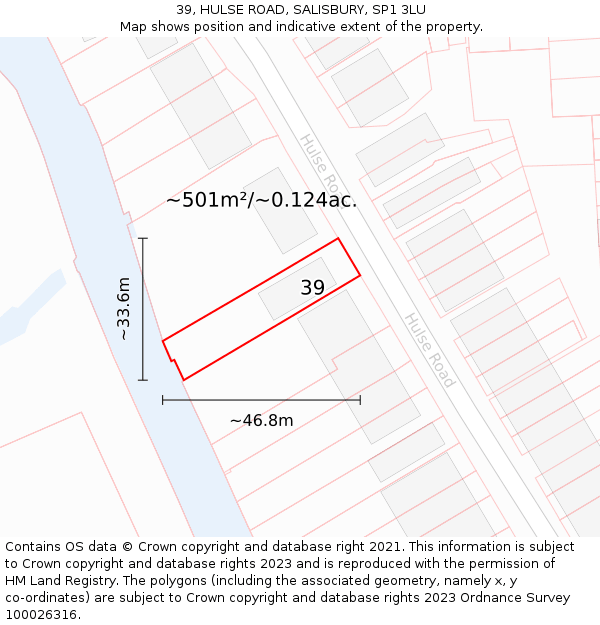39, HULSE ROAD, SALISBURY, SP1 3LU: Plot and title map