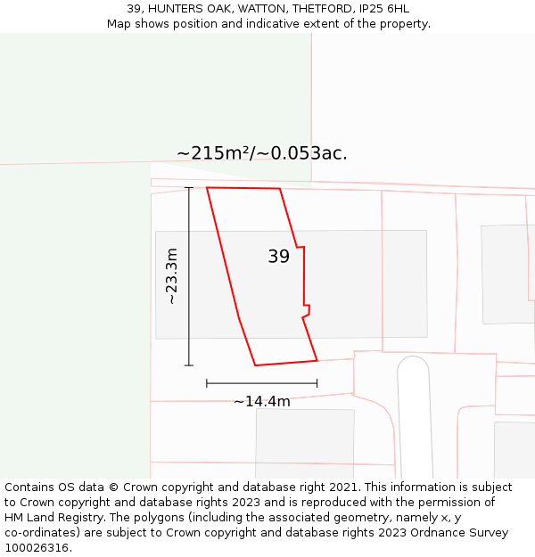 39, HUNTERS OAK, WATTON, THETFORD, IP25 6HL: Plot and title map