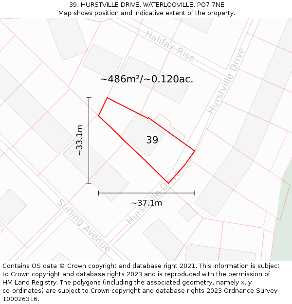 39, HURSTVILLE DRIVE, WATERLOOVILLE, PO7 7NE: Plot and title map