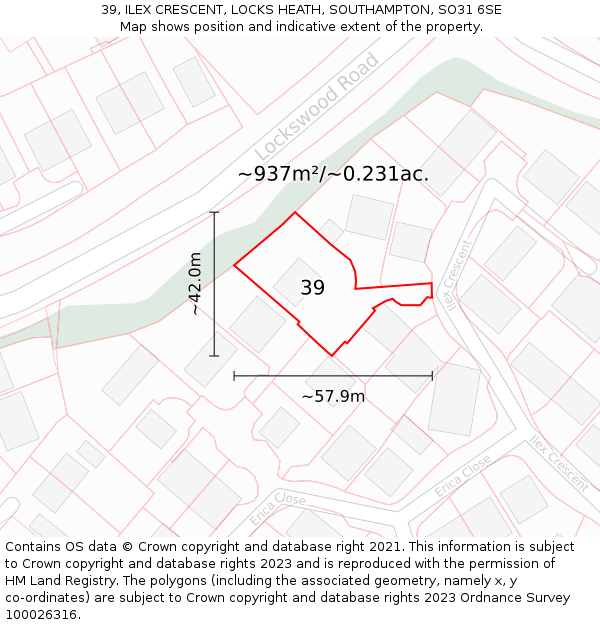 39, ILEX CRESCENT, LOCKS HEATH, SOUTHAMPTON, SO31 6SE: Plot and title map