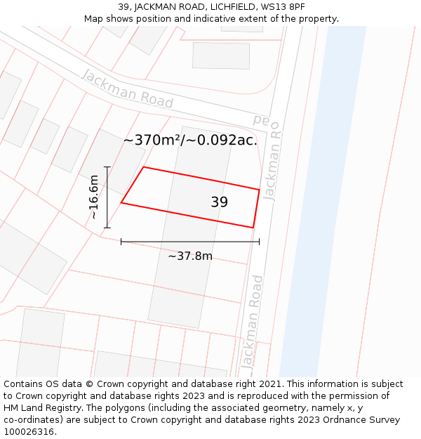 39, JACKMAN ROAD, LICHFIELD, WS13 8PF: Plot and title map