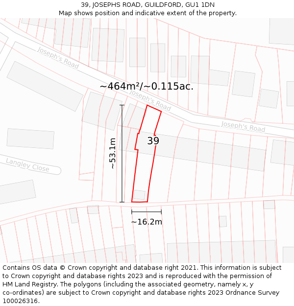 39, JOSEPHS ROAD, GUILDFORD, GU1 1DN: Plot and title map