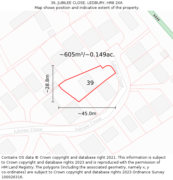 39, JUBILEE CLOSE, LEDBURY, HR8 2XA: Plot and title map