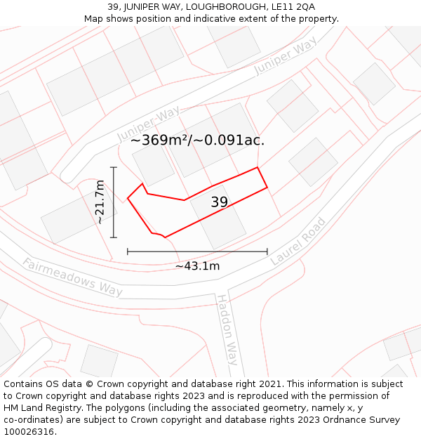 39, JUNIPER WAY, LOUGHBOROUGH, LE11 2QA: Plot and title map