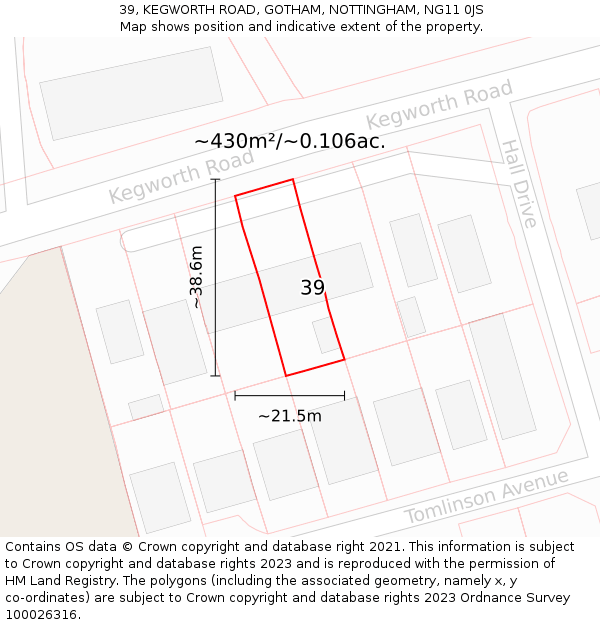 39, KEGWORTH ROAD, GOTHAM, NOTTINGHAM, NG11 0JS: Plot and title map