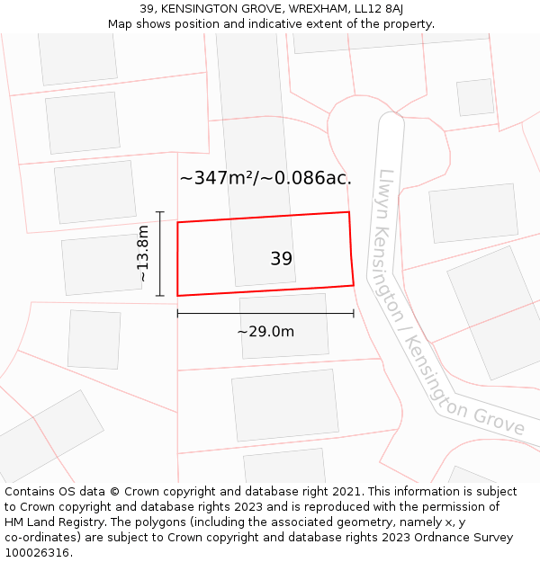 39, KENSINGTON GROVE, WREXHAM, LL12 8AJ: Plot and title map