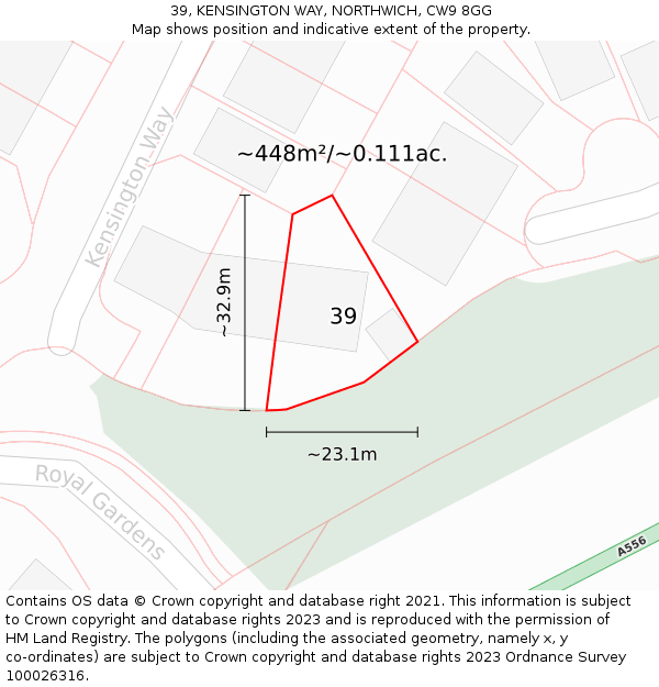 39, KENSINGTON WAY, NORTHWICH, CW9 8GG: Plot and title map
