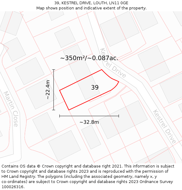 39, KESTREL DRIVE, LOUTH, LN11 0GE: Plot and title map