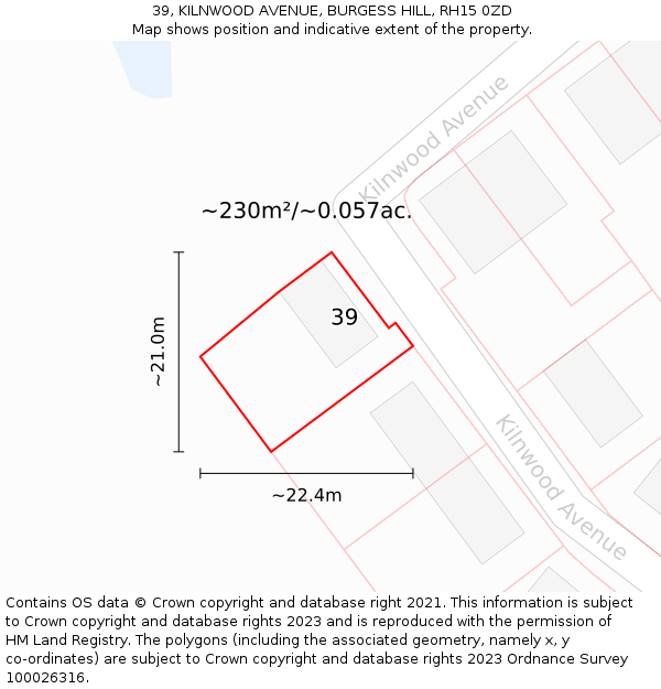 39, KILNWOOD AVENUE, BURGESS HILL, RH15 0ZD: Plot and title map