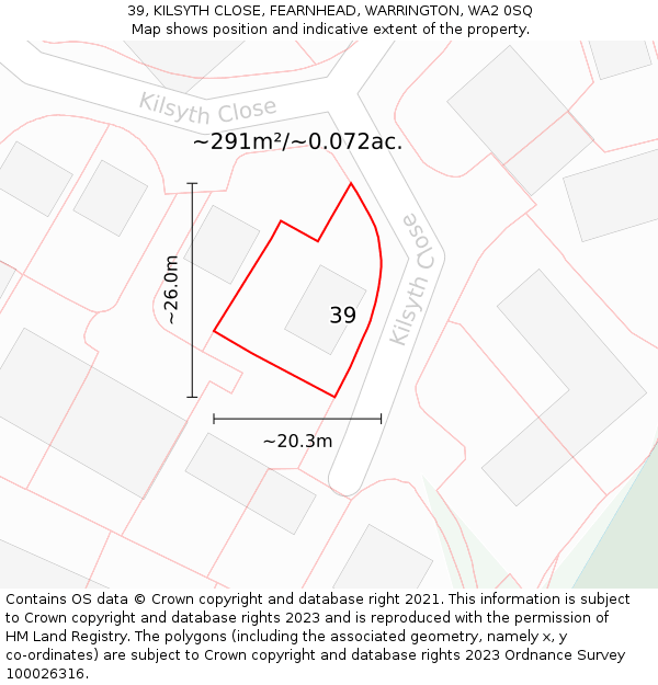 39, KILSYTH CLOSE, FEARNHEAD, WARRINGTON, WA2 0SQ: Plot and title map