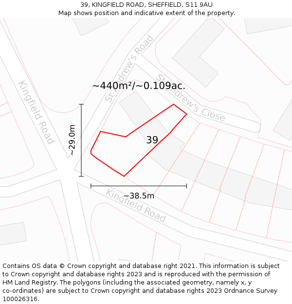 39, KINGFIELD ROAD, SHEFFIELD, S11 9AU: Plot and title map