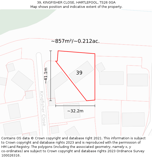 39, KINGFISHER CLOSE, HARTLEPOOL, TS26 0GA: Plot and title map