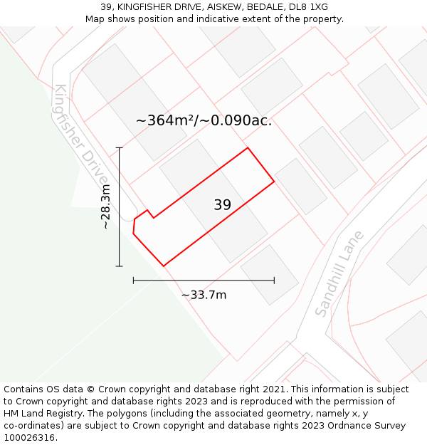 39, KINGFISHER DRIVE, AISKEW, BEDALE, DL8 1XG: Plot and title map